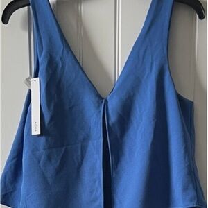 Aqua Royal Blue V-Neck Pleat Tank Top